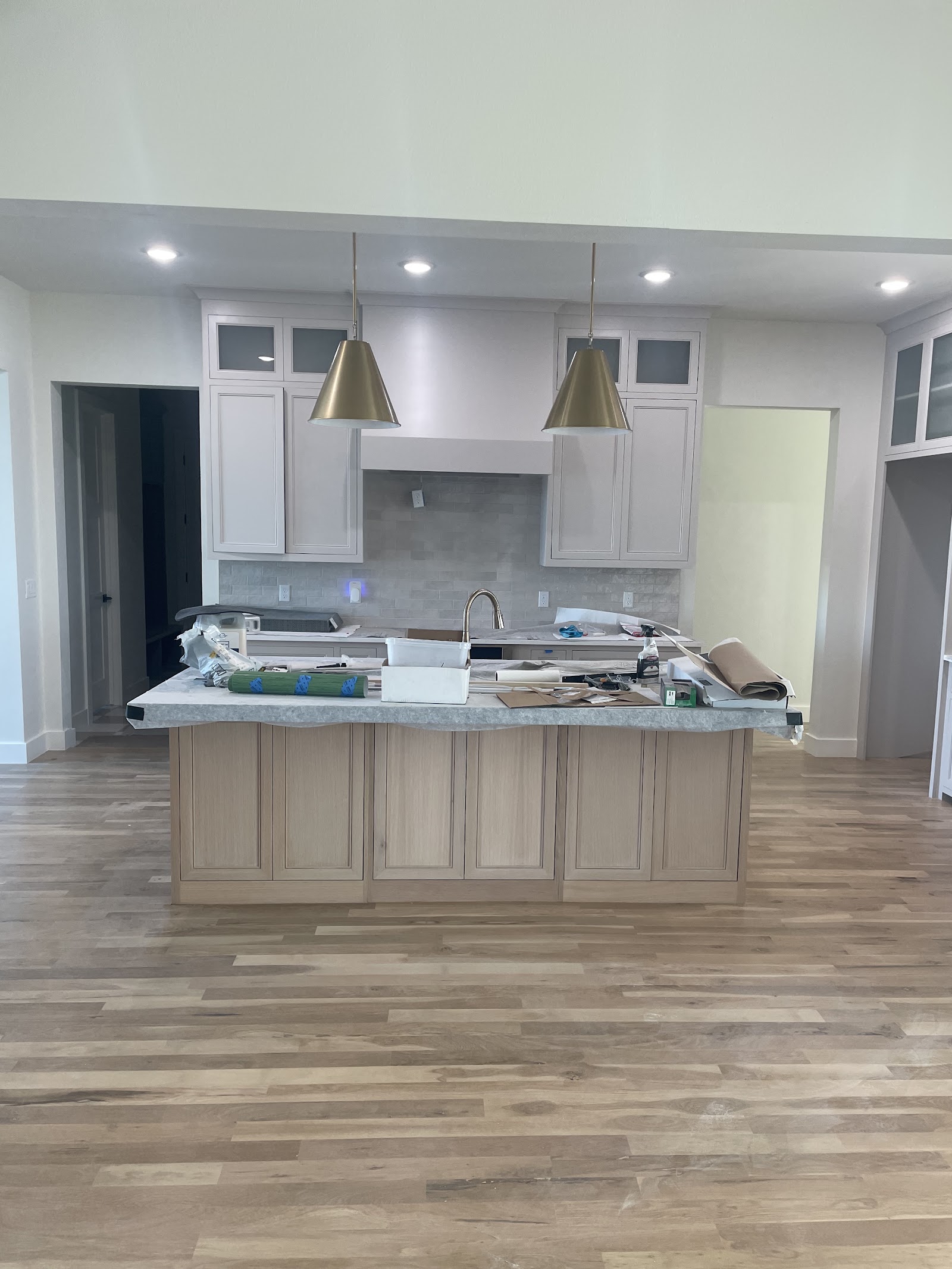 Custom white oak kitchen island built and installed by LKP Woodworks