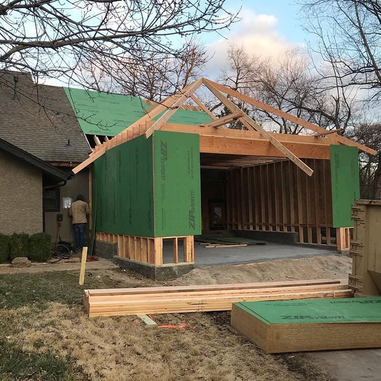 Garage addition framed and sheathed by LKP Woodworks